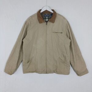 Chaps Mens Tan Harrington Jacket Plaid Lined Corduroy Collar Size Large